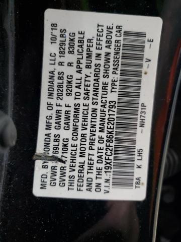 19XFC2F86KE201793 - 2019 HONDA CIVIC SPORT Siyah fotoğraf 13