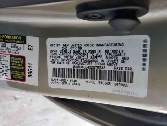 1NXBU40E49Z076533 - 2009 TOYOTA COROLLA BASE Or photo 12