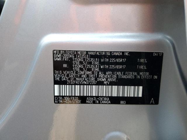 2T3ZFREV5HW372357 - 2017 TOYOTA RAV4 LE ვერცხლისფერი ფოტო 13