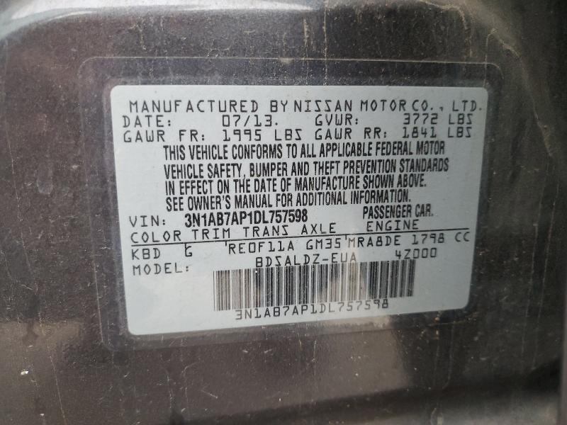 3N1AB7AP1DL757598 - 2013 NISSAN SENTRA S GRAY photo 13