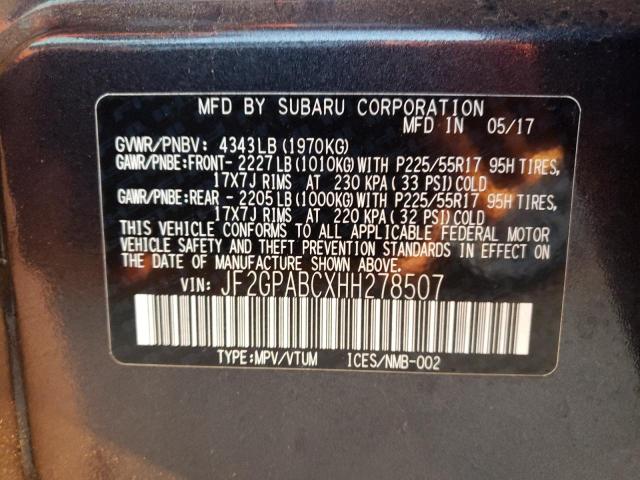 JF2GPABCXHH278507 - 2017 SUBARU CROSSTREK PREMIUM BLACK photo 12