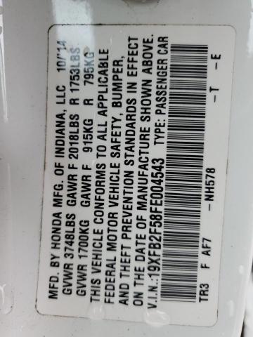 19XFB2F58FE004543 - 2015 HONDA CIVIC LX WHITE photo 12