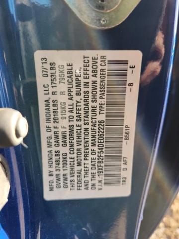 19XFB2F54DE062226 - 2013 HONDA CIVIC LX BLUE photo 13