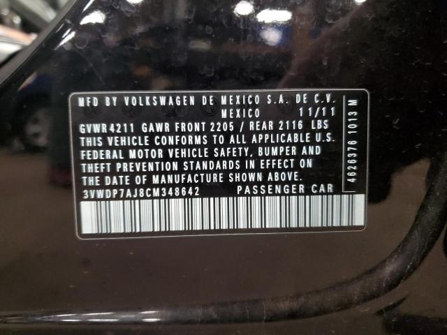 3VWDP7AJ8CM348642 - 2012 VOLKSWAGEN JETTA SE BLACK photo 12