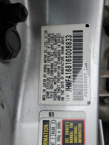JHMFA16816S006833 - 2006 HONDA CIVIC EX SILVER photo 12