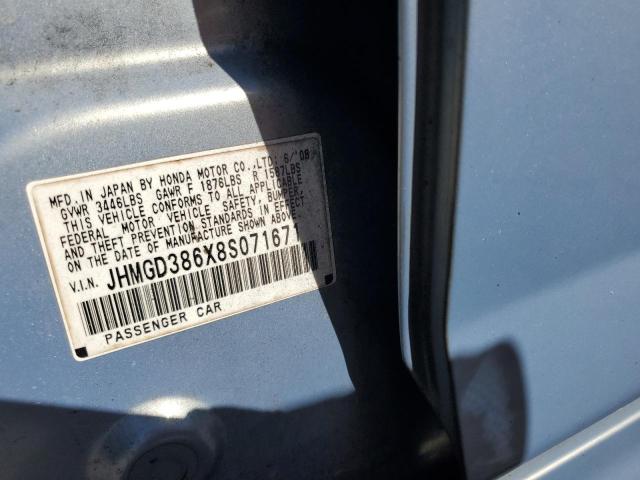 JHMGD386X8S071671 - 2008 HONDA FIT SPORT 蓝色 照片 12