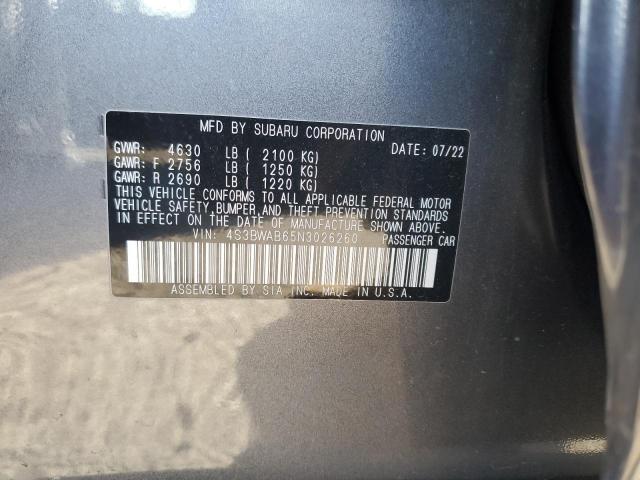 4S3BWAB65N3026260 - 2022 SUBARU LEGACY GRAY photo 12
