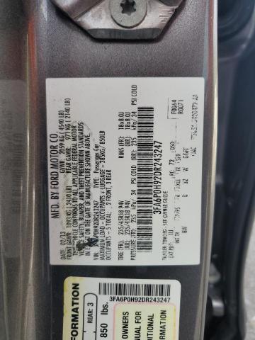 3FA6P0H92DR243247 - 2013 FORD FUSION SE GRAY photo 12