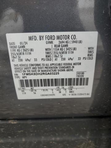 1FMSK8DH2RGA03225 - 2024 FORD EXPLORER XLT 石墨色 照片 14