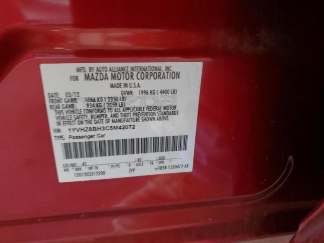 1YVHZ8BH3C5M42072 - 2012 MAZDA 6 I წითელი ფოტო 13