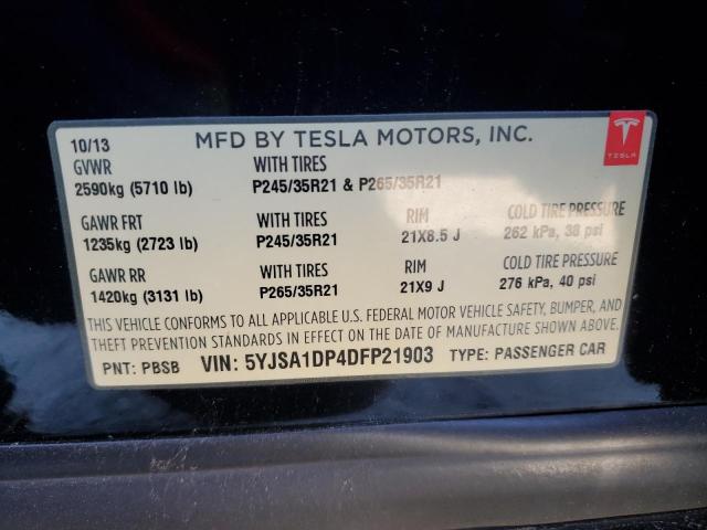 5YJSA1DP4DFP21903 - 2013 TESLA MODEL S შავი ფოტო 12