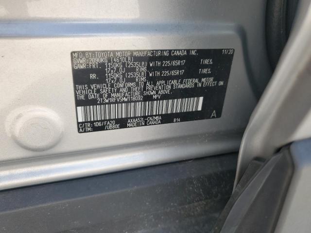 2T3W1RFV5MW118092 - 2021 TOYOTA RAV4 XLE SILVER photo 13