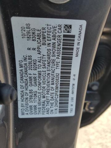 2HGFC2F83MH508282 - 2021 HONDA CIVIC SPORT GRAY photo 12