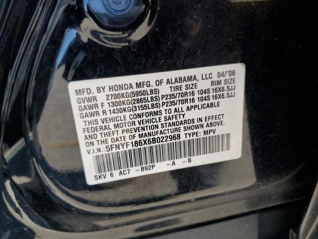 5FNYF186X6B022968 - 2006 HONDA PILOT EX 黑色 照片 13