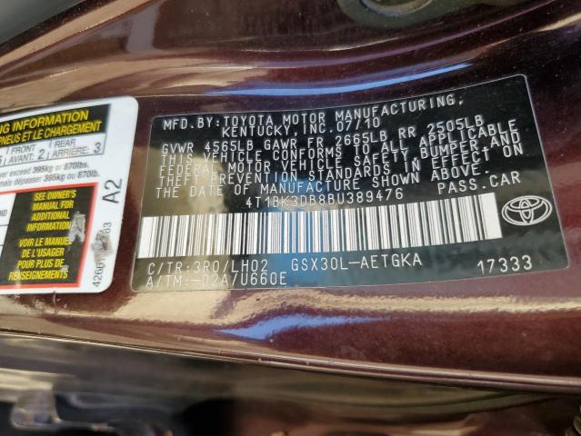 4T1BK3DB8BU389476 - 2011 TOYOTA AVALON BASE Күлгін фото 12