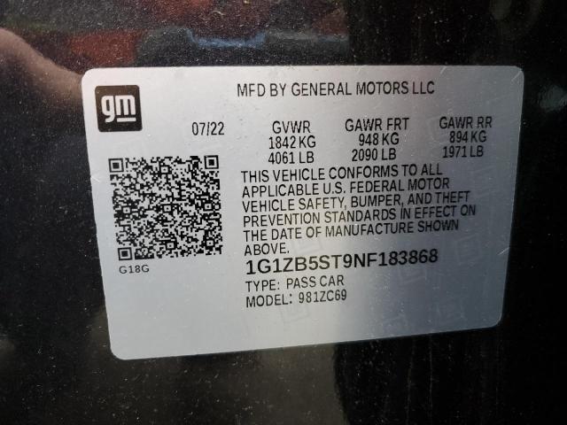 1G1ZB5ST9NF183868 - 2022 CHEVROLET MALIBU LS 石墨色 照片 12