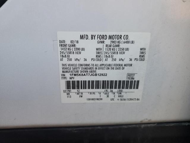 1FM5K8AT7JGB12922 - 2018 FORD EXPLORER POLICE INTERCEPTOR Weiß Foto 12