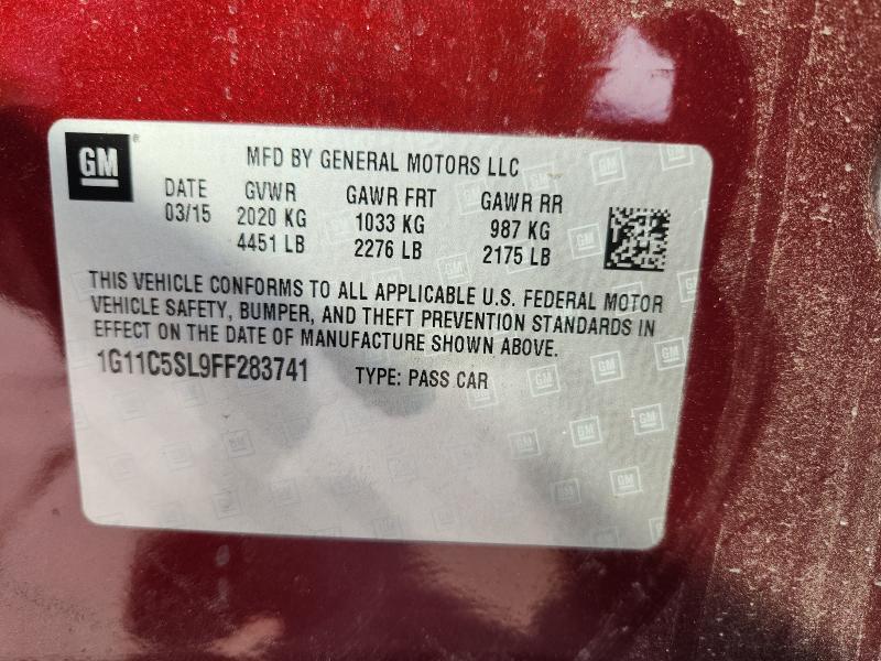 1G11C5SL9FF283741 - 2015 CHEVROLET MALIBU 1LT BURGUNDY photo 12