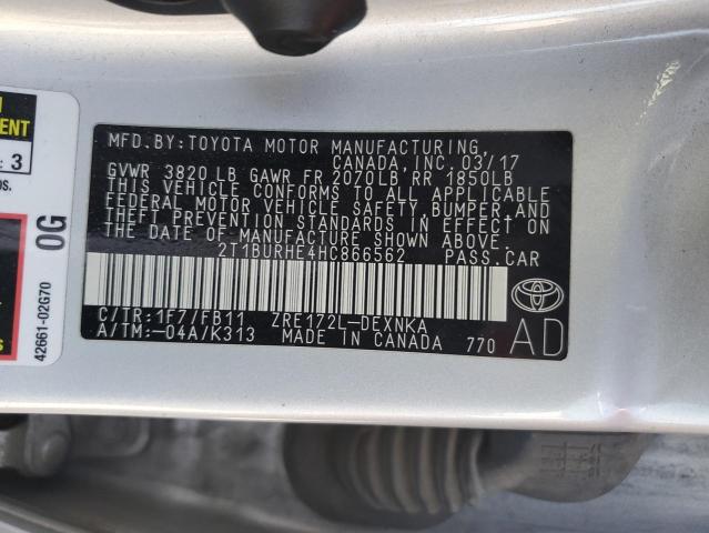 2T1BURHE4HC866562 - 2017 TOYOTA COROLLA L SILVER photo 13