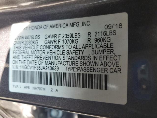 1HGCV1F36JA240639 - 2018 HONDA ACCORD SPORT Сұр фото 12