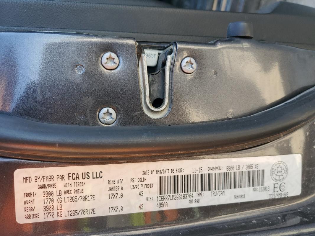 1C6RR7LM2GS183704 - 2016 RAM 1500 SLT ნაცრისფერი ფოტო 12