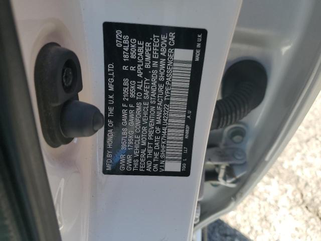 SHHFK7H44LU423222 - 2020 HONDA CIVIC SPORT Weiß Foto 12