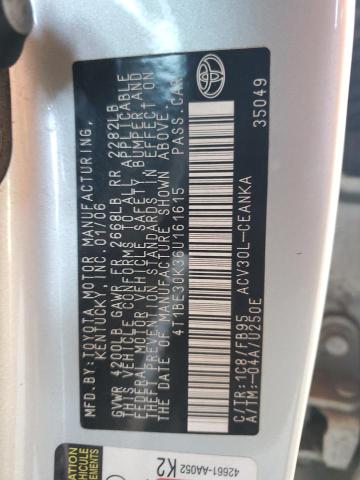 4T1BE30K36U161615 - 2006 TOYOTA CAMRY LE 银色 照片 12
