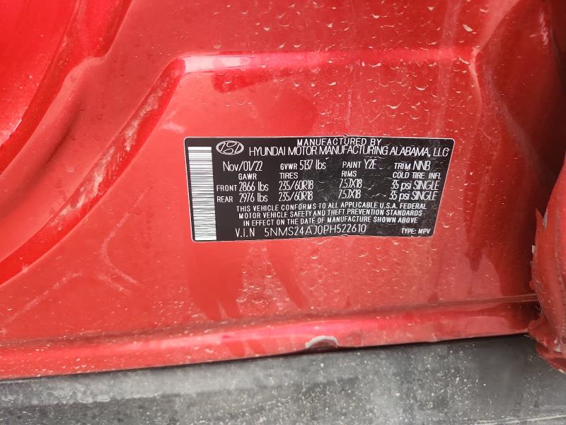 5NMS24AJ0PH522610 - 2023 HYUNDAI SANTA FE SEL 红色 照片 12
