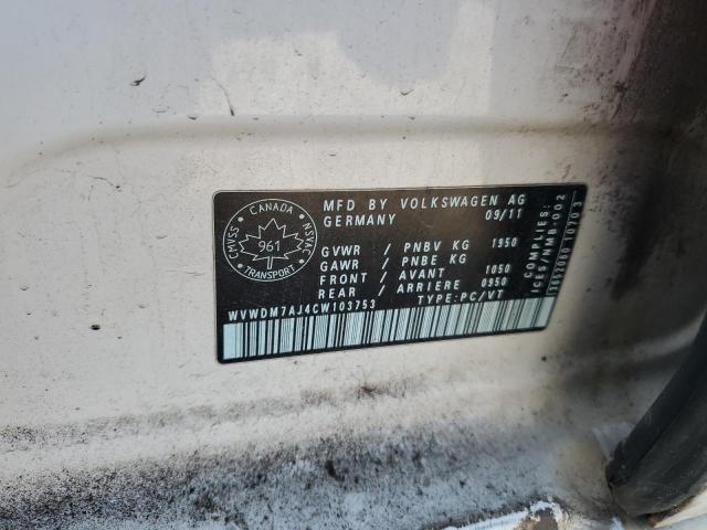 WVWDM7AJ4CW103753 - 2012 VOLKSWAGEN GOLF WHITE photo 12