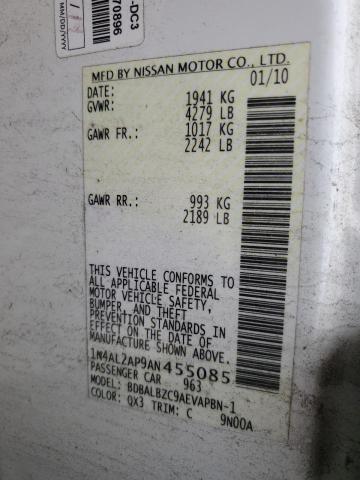 1N4AL2AP9AN455085 - 2010 NISSAN ALTIMA BASE 白色 照片 12