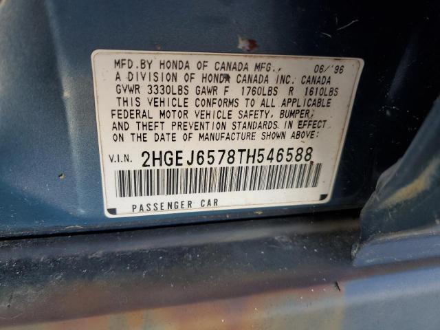 2HGEJ6578TH546588 - 1996 HONDA CIVIC LX BLUE photo 12