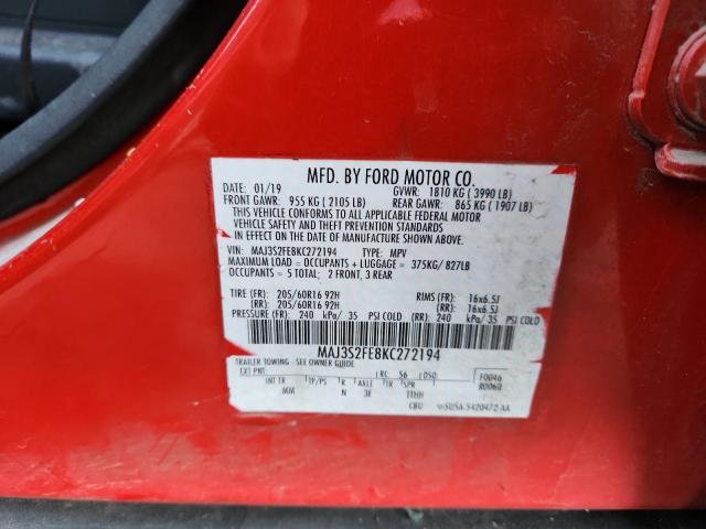 MAJ3S2FE8KC272194 - 2019 FORD ECOSPORT S أحمر صورة 13
