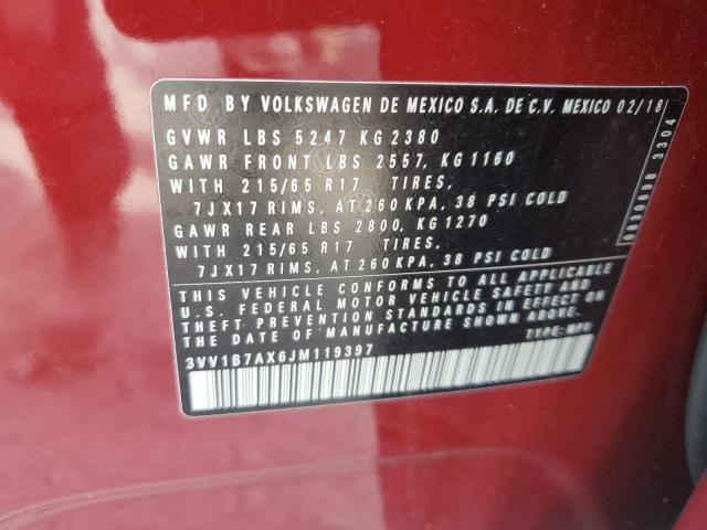 3VV1B7AX6JM119397 - 2018 VOLKSWAGEN TIGUAN S RED photo 13