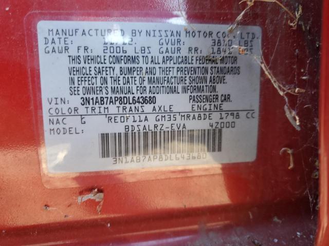 3N1AB7AP8DL643680 - 2013 NISSAN SENTRA S RED photo 13