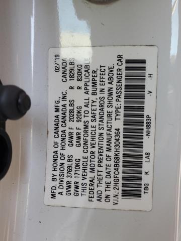 2HGFC4B68KH304364 - 2019 HONDA CIVIC LX WHITE photo 12