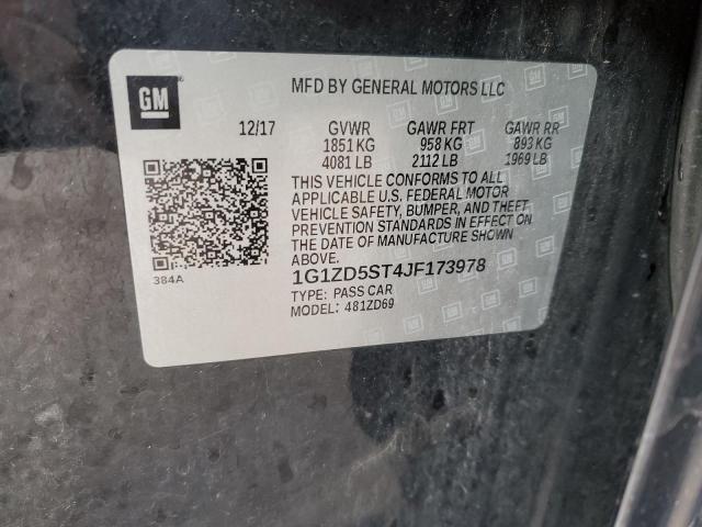 1G1ZD5ST4JF173978 - 2018 CHEVROLET MALIBU LT Siyah fotoğraf 12