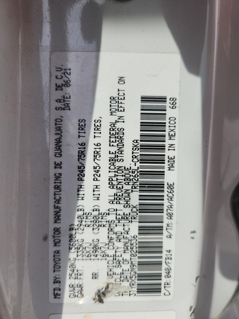 3TYRX5GN9MT025536 - 2021 TOYOTA TACOMA ACCESS CAB Beyaz fotoğraf 13