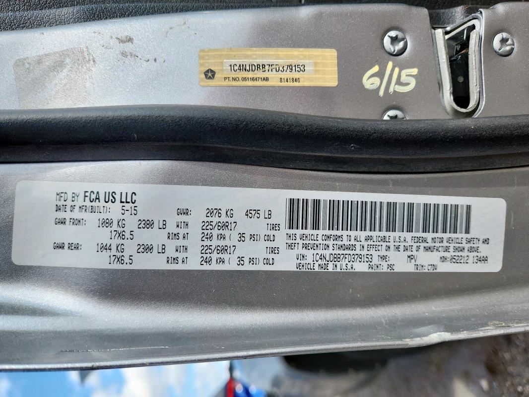 1C4NJDBB7FD379153 - 2015 JEEP COMPASS SPORT Серебристый фото 13