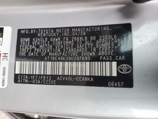 4T1BE46K39U297695 - 2009 TOYOTA CAMRY BASE SILVER photo 12