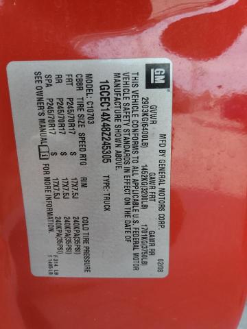 1GCEC14X48Z245305 - 2008 CHEVROLET SILVERADO C1500 Կարմիր լուսանկար 12