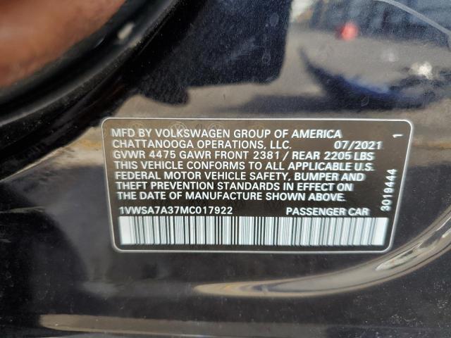 1VWSA7A37MC017922 - 2021 VOLKSWAGEN PASSAT SE BLACK photo 12