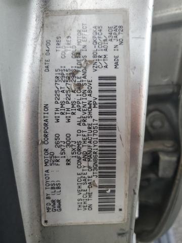 JT3GN86R1Y0170517 - 2000 TOYOTA 4RUNNER SR5 SILVER photo 13