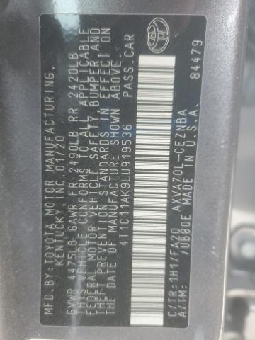 4T1C11AK9LU919536 - 2020 TOYOTA CAMRY LE GRAY photo 12