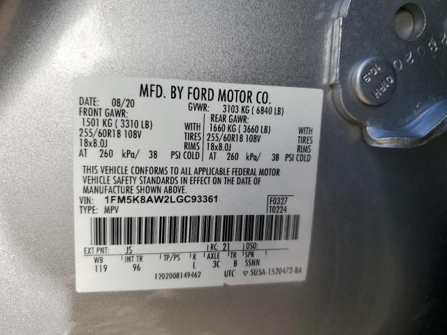 1FM5K8AW2LGC93361 - 2020 FORD EXPLORER POLICE INTERCEPTOR SILVER photo 14