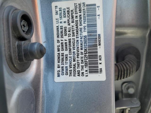 19XFC2F63KE036056 - 2019 HONDA CIVIC LX Srebrny zdjęcie 12