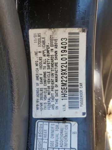 1HGEM229X2L019403 - 2002 HONDA CIVIC EX BLACK photo 12