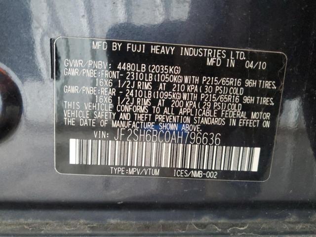 JF2SH6BC0AH796636 - 2010 SUBARU FORESTER XS Boz foto 12