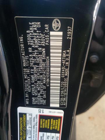 4T1BK1EB5GU200034 - 2016 TOYOTA AVALON XLE BLACK photo 12