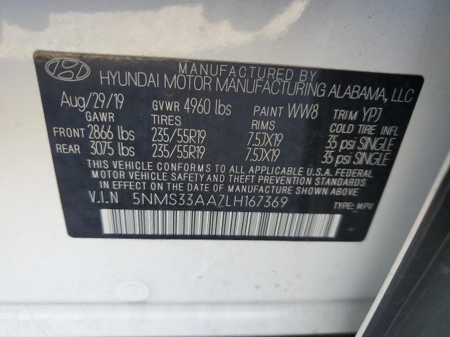 5NMS33AA7LH167369 - 2020 HYUNDAI SANTA FE SEL WHITE photo 12