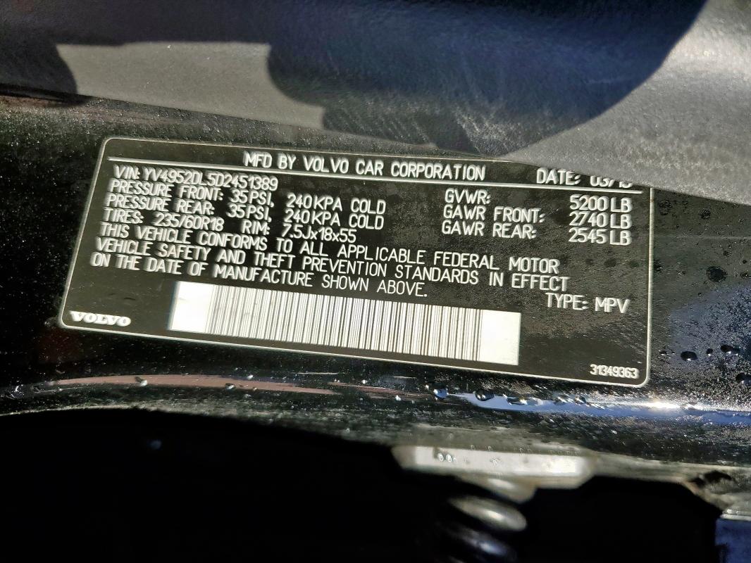 YV4952DL5D2451389 - 2013 VOLVO XC60 3.2 Սև լուսանկար 14
